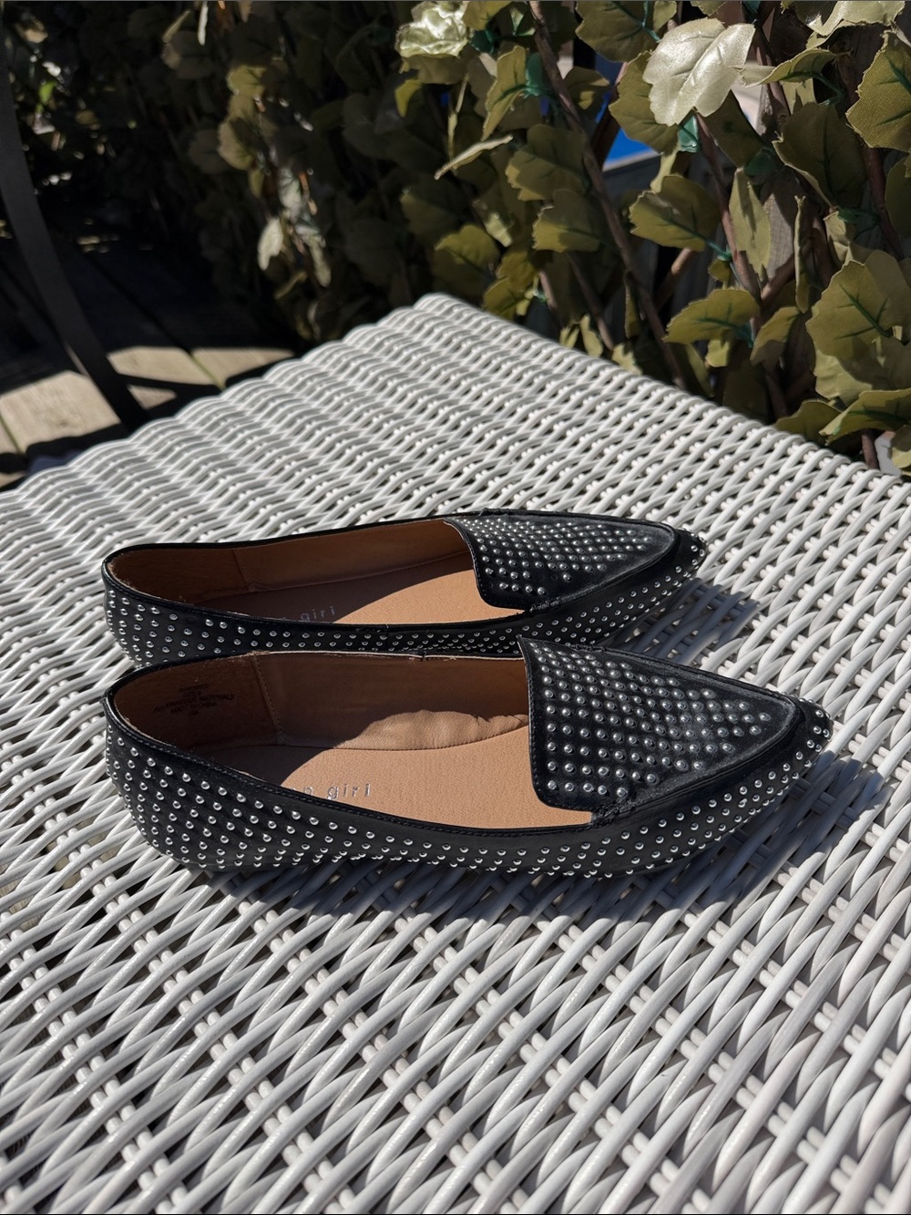 Madden Girl Black Pointed-Toe Studded Flats